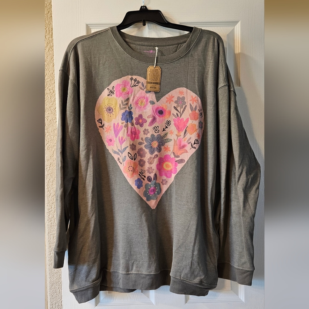 Gray Sweatshirt with Floral Heart Design